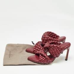 Pre Owned Bottega Veneta Burgundy Quilted Leather Bv Curve Slide Sandals Size 36
