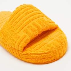 Pre Owned Bottega Veneta Orange Cotton Fabric Resort Sponge Platform Slides Size 40