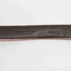 Pre Owned Bottega Veneta Peach Intrecciato Leather Slim Buckle Belt 85 CM