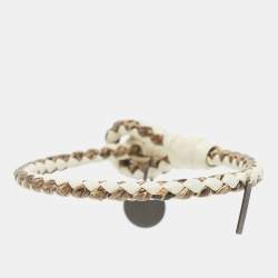 Pre Owned Bottega Veneta Intercciato Leather Snakeskin Leather Gunmetal Tone Bracelet M