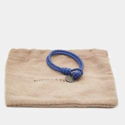 Pre Owned Bottega Veneta Blue Intrecciato Leather Gunmetal Tone Bracelet