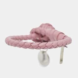 Bottega Veneta Intrecciato Leather Silver Tone Bracelet S
