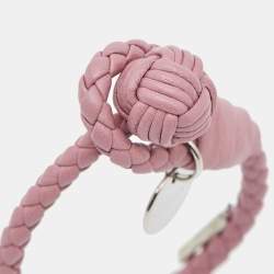 Bottega Veneta Intrecciato Leather Silver Tone Bracelet S