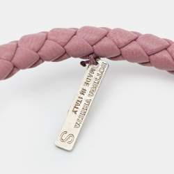 Bottega Veneta Intrecciato Leather Silver Tone Bracelet S