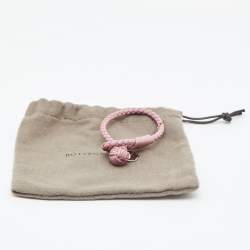 Bottega Veneta Intrecciato Leather Silver Tone Bracelet S