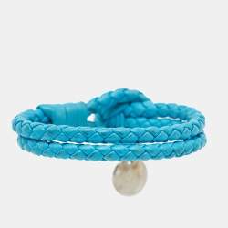 Bottega Veneta Blue Intrecciato Leather Double Knot Bracelet 