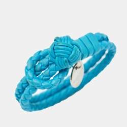 Bottega Veneta Blue Intrecciato Leather Double Knot Bracelet 