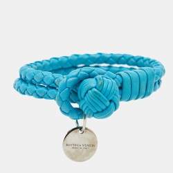 Bottega Veneta Blue Intrecciato Leather Double Knot Bracelet 