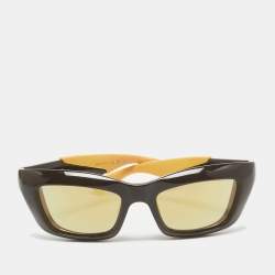 Bottega Veneta Brown/Yellow BV182S Mirrored Rectangle Sunglasses