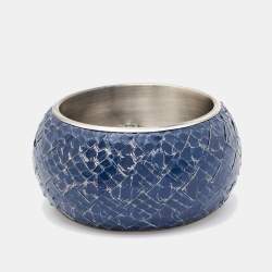 Bottega Veneta Blue Snakeskin Leather Sterling Silver Bangle Bracelet
