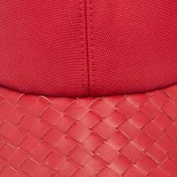 Pre Owned Bottega Veneta Red Cotton & Leather Intrecciato Weave Baseball Cap M (581)