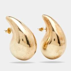 Bottega Veneta Large Drop Shape Gold Finish Sterling Silver Stud Earrings