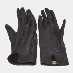 Bottega Veneta Black Intrecciato Leather Gloves Size 60