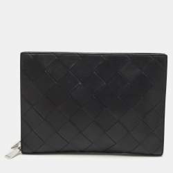 Bottega Veneta Black Intrecciato Leather Zip Document Case