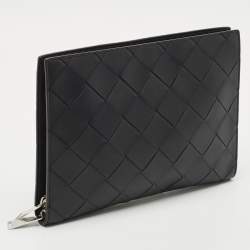 Bottega Veneta Black Intrecciato Leather Zip Document Case