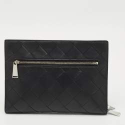 Bottega Veneta Black Intrecciato Leather Zip Document Case
