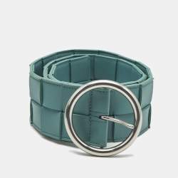 Pre Owned Bottega Veneta Blue Maxi Intrecciato Leather Wide Waist Belt 80 CM