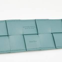 Pre Owned Bottega Veneta Blue Maxi Intrecciato Leather Wide Waist Belt 80 CM