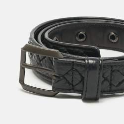 Pre Owned Bottega Veneta Black Intrecciato Leather Belt 95 CM