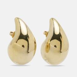 Pre Owned Bottega Veneta Drop Shape Gold Finish Sterling Silver Stud Earrings