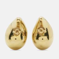 Pre Owned Bottega Veneta Drop Shape Gold Finish Sterling Silver Stud Earrings