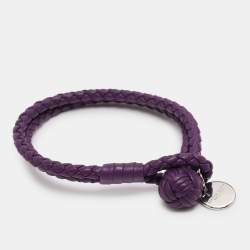 Pre Owned Bottega Veneta Intrecciato Purple Double Knot Leather Bracelet