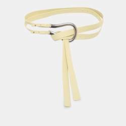 Pre Owned Bottega Veneta Lime Leather Double Strap Horsebit Buckle Waist Belt S