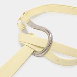 Pre Owned Bottega Veneta Lime Leather Double Strap Horsebit Buckle Waist Belt S