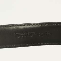 Pre Owned Bottega Veneta Navy Blue Intrecciato Leather Buckle Belt 75CM