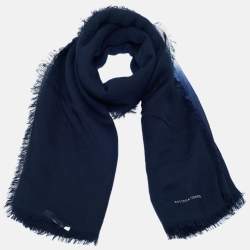 Pre Owned Bottega Veneta Blue Wool Square Scarf 