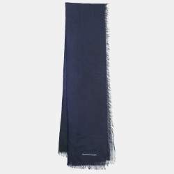 Pre Owned Bottega Veneta Blue Wool Square Scarf 