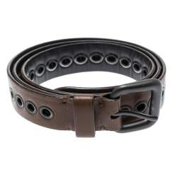 Pre Owned Bottega Veneta Brown Ring Hole Leather Belt 85CM