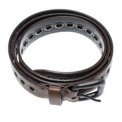 Pre Owned Bottega Veneta Brown Ring Hole Leather Belt 85CM