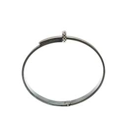 Pre Owned Bottega Veneta Intrecciato Brown Glitter Oxidized Silver Narrow Bracelet M