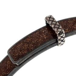 Pre Owned Bottega Veneta Intrecciato Brown Glitter Oxidized Silver Narrow Bracelet M