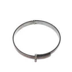 Pre Owned Bottega Veneta Intrecciato Brown Glitter Oxidized Silver Narrow Bracelet M