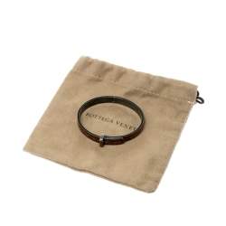 Pre Owned Bottega Veneta Intrecciato Brown Glitter Oxidized Silver Narrow Bracelet M