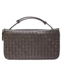 Bottega Veneta Pale Green Intreciatto Leather Zippy Travel Organizer 