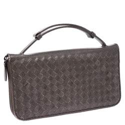 Bottega Veneta Pale Green Intreciatto Leather Zippy Travel Organizer 