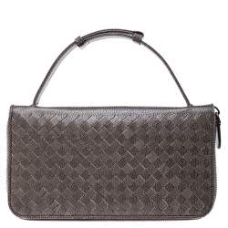 Bottega Veneta Pale Green Intreciatto Leather Zippy Travel Organizer 