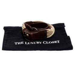 Pre Owned Bottega Veneta Brown/Beige Leather and Rope Knot Buckle Belt 85CM