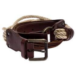 Pre Owned Bottega Veneta Brown/Beige Leather and Rope Knot Buckle Belt 85CM