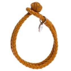 Pre Owned Bottega Veneta Mustard Yellow Intrecciato Nappa Leather Double Strand Bracelet