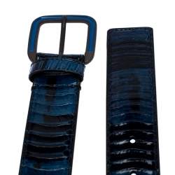 Pre Owned Bottega Veneta Blue/Black Python Buckle Belt 75CM