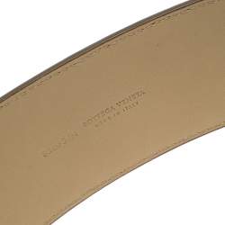 Pre Owned Bottega Veneta Beige Intrecciato Leather Round Buckle Belt 85CM