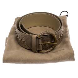 Pre Owned Bottega Veneta Beige Intrecciato Leather Round Buckle Belt 85CM