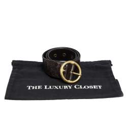 Pre Owned Bottega Veneta Dark Brown Intrecciato Leather Round Buckle Belt 80CM