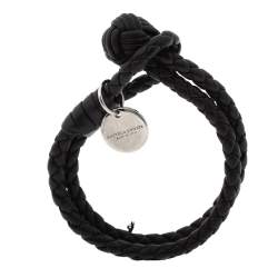 Pre Owned Bottega Veneta Black Intrecciato Nappa Leather Double Strand Bracelet S