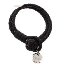 Pre Owned Bottega Veneta Black Intrecciato Nappa Leather Double Strand Bracelet S