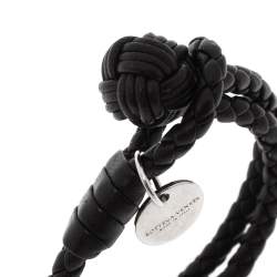 Pre Owned Bottega Veneta Black Intrecciato Nappa Leather Double Strand Bracelet S